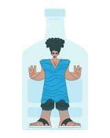 en man är en gisslan inuti en flaska. alkoholism och missbruk. vektor
