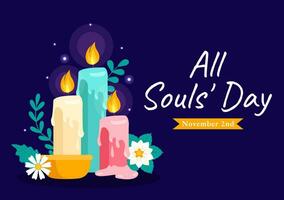 alle Seelen Tag Vektor Illustration zu gedenken alle Verstorbene Gläubige im das Christian Religion mit Kerzen im eben Karikatur Hintergrund Design