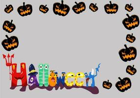 halloween tecknad serie spöke vektor karaktär, halloween hälsning kort illustration eller söt tecknad serie bakgrund med pumpa spöke ansikte ram. domkraft o'lantern , på en grå bakgrund