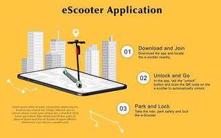 E-Scooter und Verleih-App. Vektor. vektor