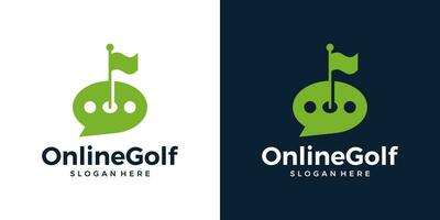 uppkopplad golf logotyp design mall. chatt bubbla med golf flagga design grafisk vektor illustration. symbol, ikon, kreativ.