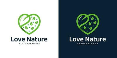 kärlek natur logotyp design mall. hjärta logotyp med blad design grafisk vektor illustration. symbol, ikon, kreativ.