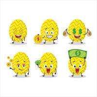 Gelb Ostern Ei Karikatur Charakter mit süß Emoticon bringen Geld vektor