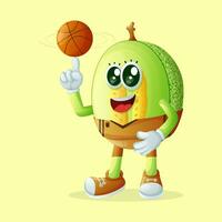 honungsdagg melon karaktär freestyle med basketboll vektor