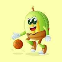 Honigtau Melone Charakter Dribbling ein Basketball vektor