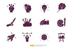 Kreativität im Zusammenhang mit Doodle-Symbol-Konzept mit Gehirn-Symbol. Kreatives Design, Idee, Inspiration, Brainstorming, Startup und Think Vector Illustration