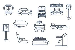 Transport-Doodle-Skizze-Stil-Icon-Set. isoliert auf weißem Hintergrund einfache Tinte handgezeichnete Vektor-Illustration vektor