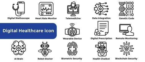 digital sjukvård linje ikoner uppsättning. vektor infographic