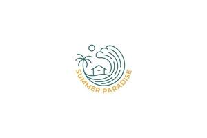 Urlaub Sommer- Paradies tropisch Palme Baum Welle Strand Hütte Logo Abzeichen vektor