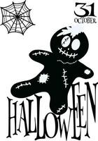 halloween tecknad serie hand drawns svart och vit ikon karaktär. vektor
