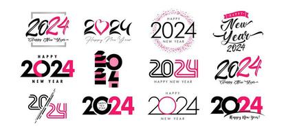 Super einstellen von 2024 glücklich Neu Jahr, Rosa Farbe Logo, Text Design. Neu Jahr Urlaub Nummer Konzepte. vektor