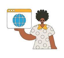 ein hell und stilvoll Illustration von ein Mann halten ein Browser Fenster im seine Hände. Marketing Materialien. vektor