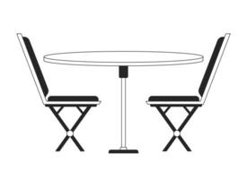 stolar med dining tabell platt svartvit isolerat vektor objekt. Kafé tabell miljö. möbel. redigerbar svart och vit linje konst teckning. enkel översikt fläck illustration för webb grafisk design