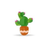 isolerad tecknad kaktus i kruka vektorillustration. söt kaktus ClipArt för gratulationskort, årsdag, webbbanners, sociala och tryckta medier vektor