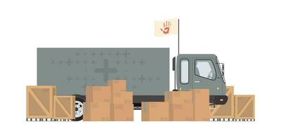 Auto mit Kisten zum humanitär Hilfe. isoliert. Vektor Illustration.