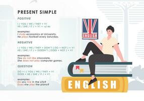 Geschenk simole das Regel zum studieren Zeiten im Englisch. das Konzept von Lernen Englisch. eben Charakter modern Stil. Vektor Illustration.