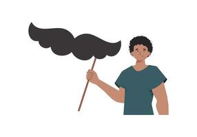 en man innehar en mustasch på en pinne. tecknad serie stil. isolerat. vektor. vektor