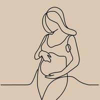 Vektor Zeichnung, das Kontur von ein schwanger Frau, ein einfach stilisiert Zeichnung auf das Thema von Mutterschaft, Geburt
