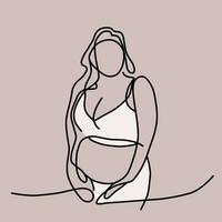 Vektor Illustration von ein rundlich Frau, Linie Kunst. Körper Positivität Symbol, Fett Mädchen