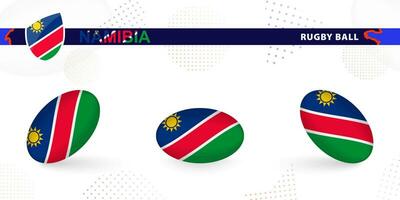 rugby boll uppsättning med de flagga av namibia i olika vinklar på abstrakt bakgrund. vektor
