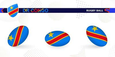 rugby boll uppsättning med de flagga av dr kongo i olika vinklar på abstrakt bakgrund. vektor
