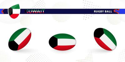 Rugby Ball einstellen mit das Flagge von Kuwait im verschiedene Winkel auf abstrakt Hintergrund. vektor