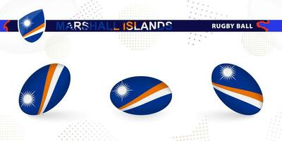 rugby boll uppsättning med de flagga av marshall öar i olika vinklar på abstrakt bakgrund. vektor