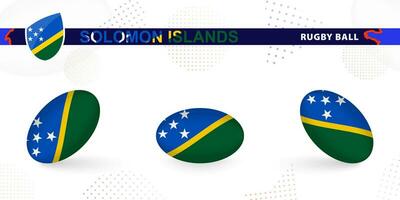 rugby boll uppsättning med de flagga av solomon öar i olika vinklar på abstrakt bakgrund. vektor
