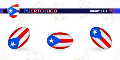 Rugby Ball einstellen mit das Flagge von puerto rico im verschiedene Winkel auf abstrakt Hintergrund. vektor