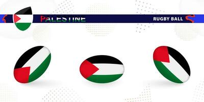 rugby boll uppsättning med de flagga av palestina i olika vinklar på abstrakt bakgrund. vektor