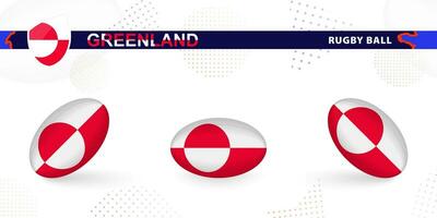 rugby boll uppsättning med de flagga av Grönland i olika vinklar på abstrakt bakgrund. vektor