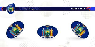 rugby boll uppsättning med de flagga av ny york i olika vinklar på abstrakt bakgrund. vektor
