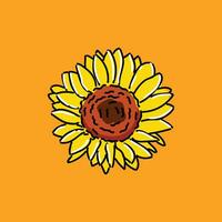 Sonnenblume Illustration Design Vektor. Gelb Gänseblümchen auf aus Orange Hintergrund. vektor