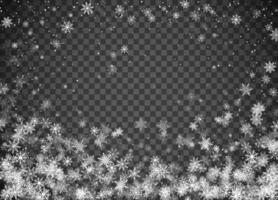 Schneefall. Weihnachten Schnee. fallen Schneeflocken auf dunkel Hintergrund. Weihnachten Urlaub Hintergrund. Design Dekoration Element. Vektor Illustration