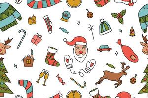 Weihnachten nahtlos Muster von Gekritzel Illustrationen. endlos Textur zum Hintergrund, Netz Seite Hintergrund, Verpackung Papier. Vektor