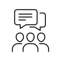 Tal bubblor med tre människor ikon. enkel översikt stil. konversation, företag, man, team, grafisk, nätverk, kommunikation begrepp. tunn linje symbol. vektor illustration isolerat.