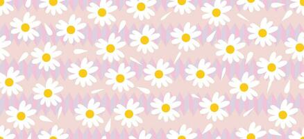 Gänseblümchen Blume Muster. schön Weiß Blume Hintergrund. Blumen- blühen Gänseblümchen. Frühling Weiß Blume Design Vektor. Gänseblümchen auf ein lila Hintergrund. Vektor Design zum Stoff, wickeln Papier, drucken Karte.