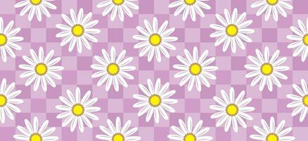 daisy blomma mönster. skön vit blomma bakgrund. blommig blomma daisy. vår vit blomma design vektor. tusenskönas på en lila bakgrund. vektor design för tyg, slå in papper, skriva ut kort.