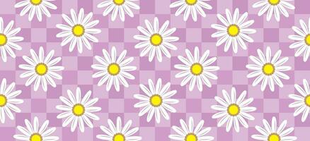 Gänseblümchen Blume Muster. schön Weiß Blume Hintergrund. Blumen- blühen Gänseblümchen. Frühling Weiß Blume Design Vektor. Gänseblümchen auf ein lila Hintergrund. Vektor Design zum Stoff, wickeln Papier, drucken Karte.