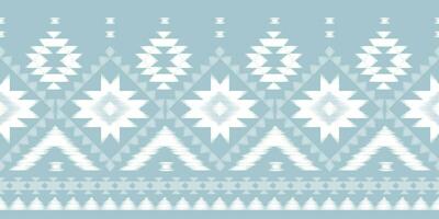 Motiv Weihnachten ethnisch handgemacht schön Ikat Kunst. Weihnachten Hintergrund. Volk Stickerei Weihnachten Muster, geometrisch Kunst Ornament drucken. Blau, Weiß Farben. Schneeflocke, Stern, Weihnachtsstern Design. vektor