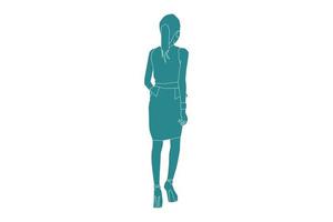 Vektor-Illustration der eleganten Frau, die von hinten geht, flacher Stil mit Umriss vektor