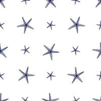 srarfish sömlös mönster. hand dragen vektor illustration av marin stjärna fisk prydnad på vit isolerat bakgrund. linje konst teckning av hav skal textur för omslag papper eller textil- design