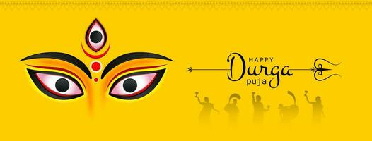 gudinna maa durga ansikte i Lycklig durga puja, dussehra, och Navratri firande begrepp för webb baner, affisch, social media posta, och flygblad reklam vektor