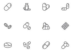 samling av modern piller översikt ikoner. uppsättning av modern illustrationer för mobil appar, webb webbplatser, flygblad, banderoller etc isolerat på vit bakgrund. premie kvalitet tecken. vektor