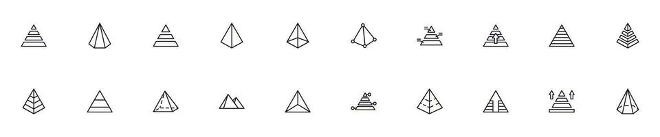 Pyramide Konzept. Pyramide Linie Symbol Satz. Sammlung von Vektor Zeichen im modisch eben Stil zum Netz Websites, Internet Geschäfte und Shops, Bücher und Flyer. Prämie Qualität Symbole isoliert auf Weiß Hintergrund