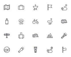 resa ikon uppsättning. samling av utomhus- aktivitet tecken för webb design, ui design, mobil app, etc. koppla av översikt ikon. camping svart piktogram på vit bakgrund. vektor