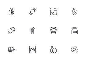 mat linje ikon uppsättning. samling av översikt tecken för webb design, mobil app, etc. svart linje ikon av frukt, grönsaker, kött, godis, kaka. vektor