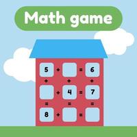 Vektor-Illustration. Mathespiel für Kinder im Vorschul- und Schulalter. zähle und setze die richtigen Zahlen ein. Zusatz. Haus mit Fenstern. vektor