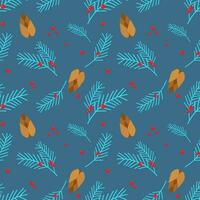 Weihnachten Muster mit Wacholder Geäst und Tanne Baum mit Beeren und Zapfen. Blau Hintergrund. vektor