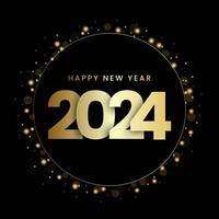 Neu Jahr 2024 Feierlichkeiten Gold Schöne Grüße Karte mit schwarz Hintergrund. vektor